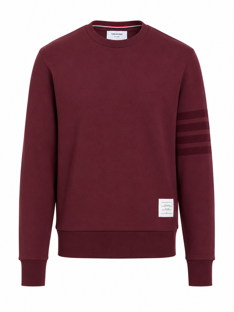 LONG SLEEVE CREWNECK PULLOVER W/ TONAL PRINTED 4 BAR IN GARMENT DYED LOOPBACK