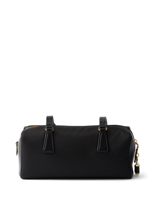 Re-Nylon and leather medium top-handle bag with padlock
