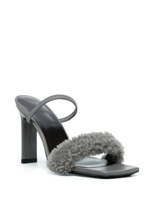 BY FAR shearling strap open toe heels
