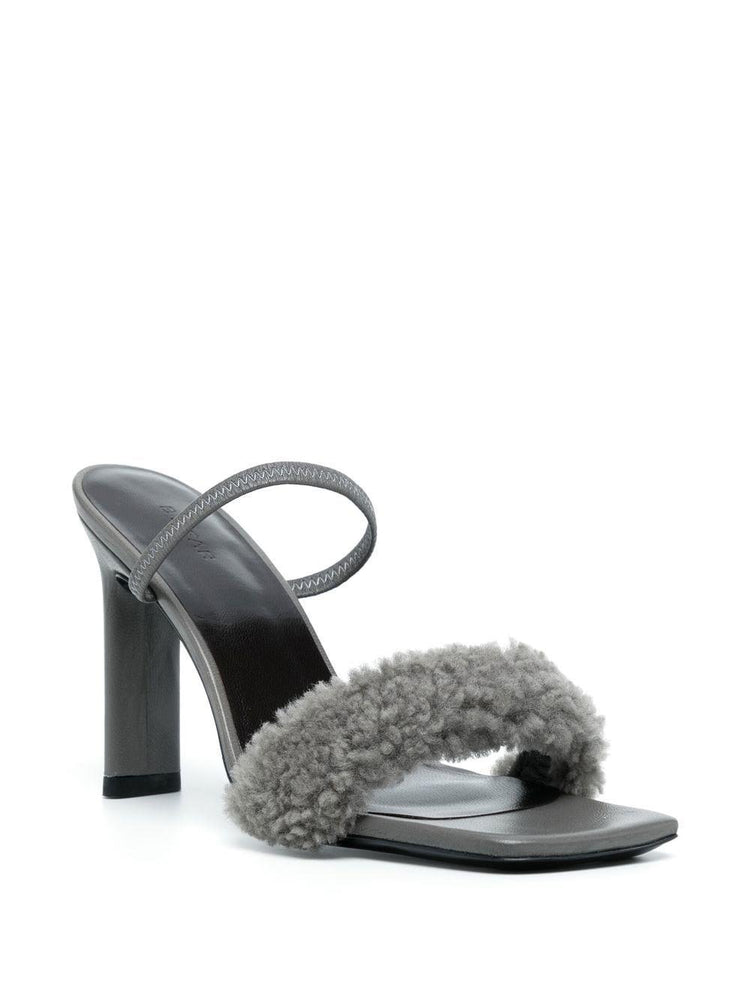 BY FAR shearling strap open toe heels
