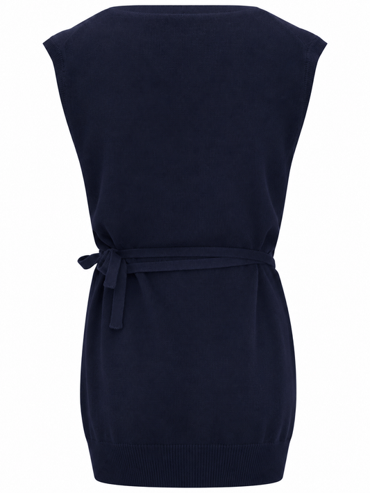LA ROSE V gilet cardigan belt cash blue navy