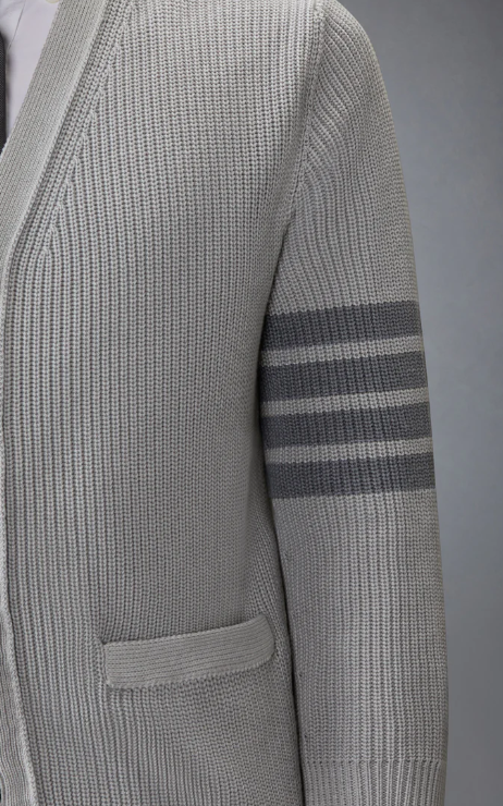 GARMENT DYE CARDIGAN STITCH V NECK CARDIGAN IN COTTON W/ TONAL 4 BAR STRIPE