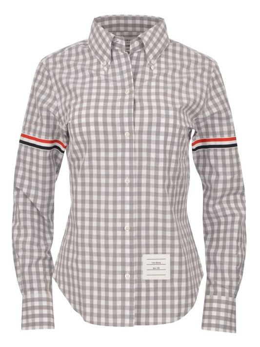 CLASSIC LONG SLEEVE POINT COLLAR SHIRT W/ARMBANDS IN GINGHAM CHECK POPLIN