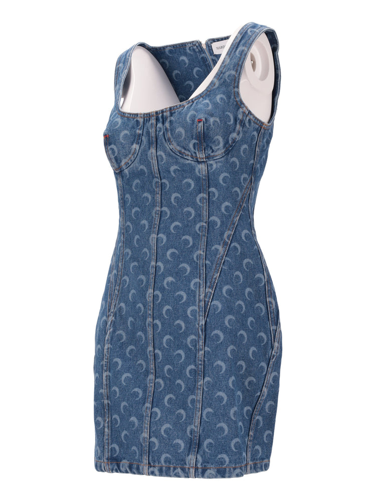 MOON LASER DENIM BUSTIER DRESS