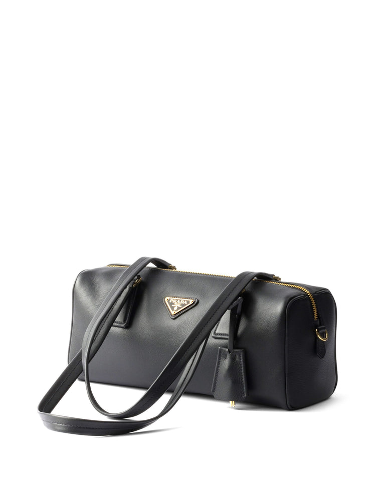 medium leather top-handle bag with padlock