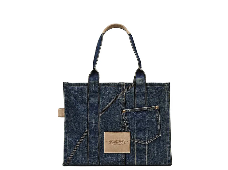 DENIM SUEDE POCKET TOTE BAG