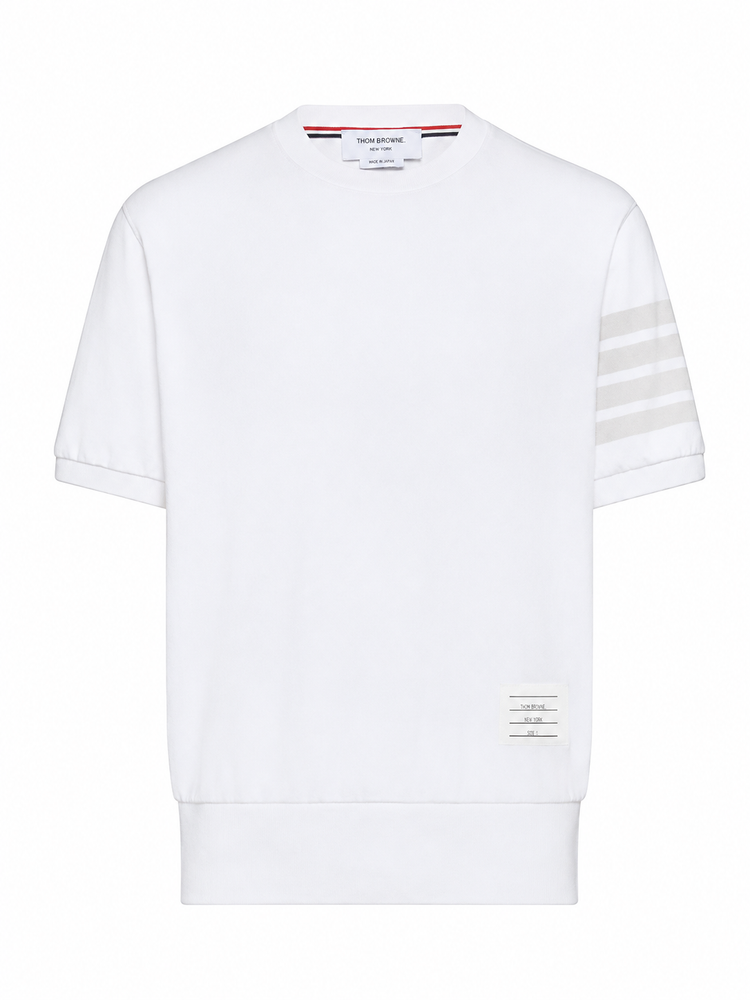GARMENT DYED SHORT SLEEVE RIB CUFF TEE IN MED WEIGHT JERSEY W/ OVERDYED 4 BAR