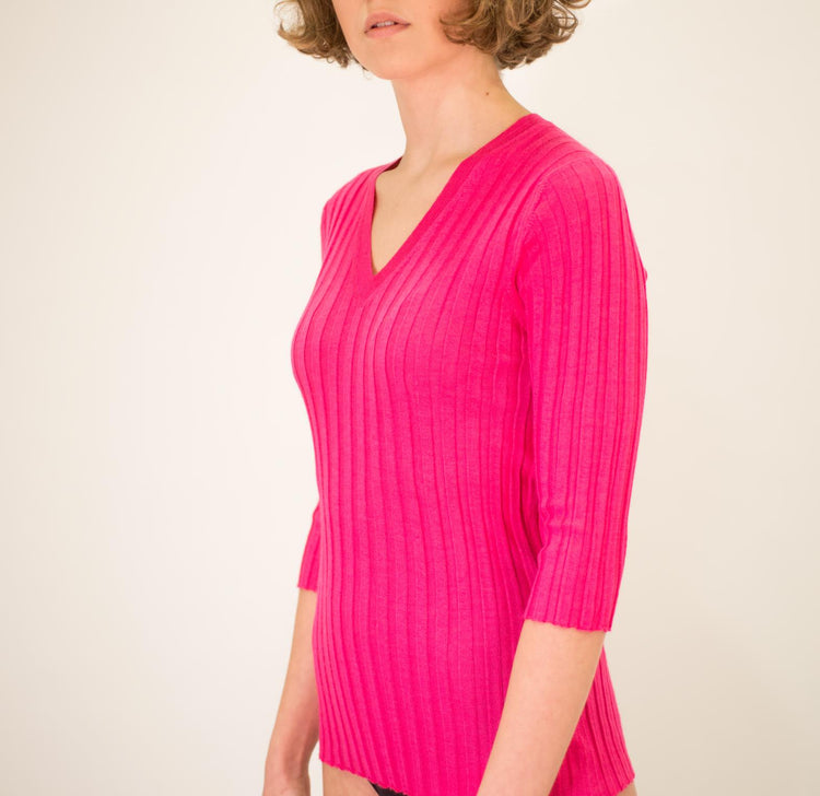 LA ROSE V neck cash/silk hot pink