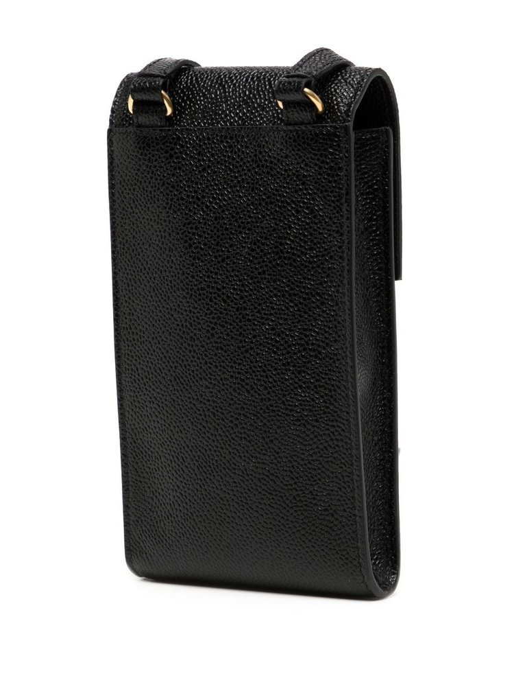 CROSSBODY PHONE HOLDER W/ FLAP IN PEBBLE GRAIN LEATHER