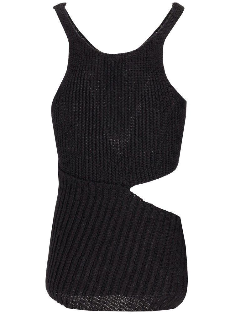 ASYMMETRICAL KNITTED BLACK TOP