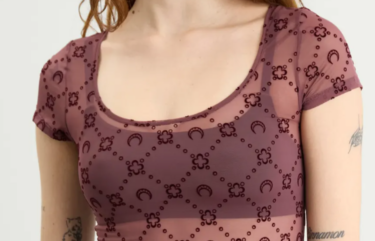 MOONOGRAM MESH FLOCK SS ROUNDNECK TOP