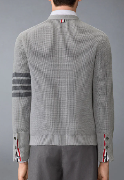 GARMENT DYE CARDIGAN STITCH V NECK CARDIGAN IN COTTON W/ TONAL 4 BAR STRIPE