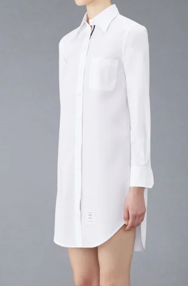 THIGH LENGTH POINT COLLAR SHIRTDRESS W/ RWB GROSGRAIN PLACKET IN SOLID POPLIN