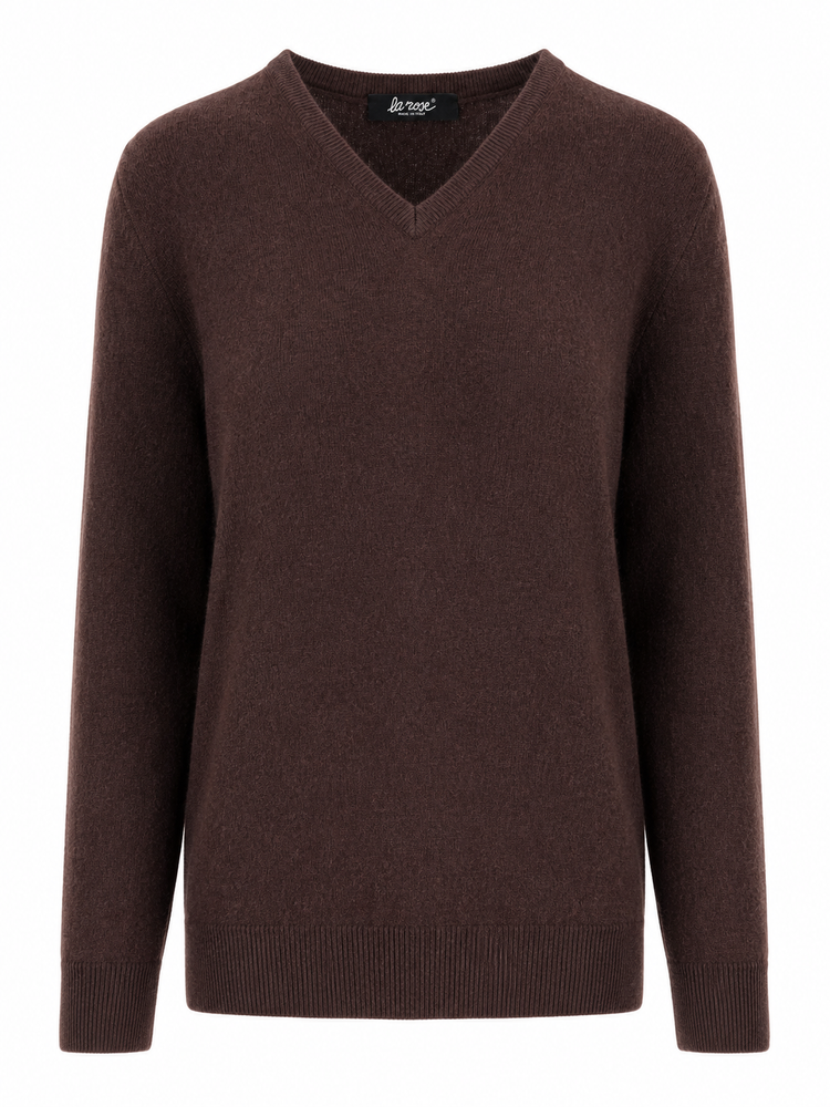 LA ROSE maglione v-neck cashmere marrone