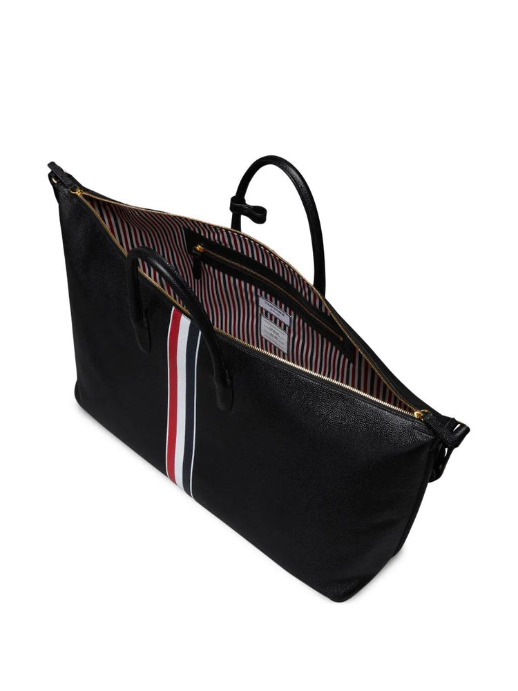 SOFT DUFFLE BAG W/ RWB STRIPE IN PEBBLE GRAIN LEATHER