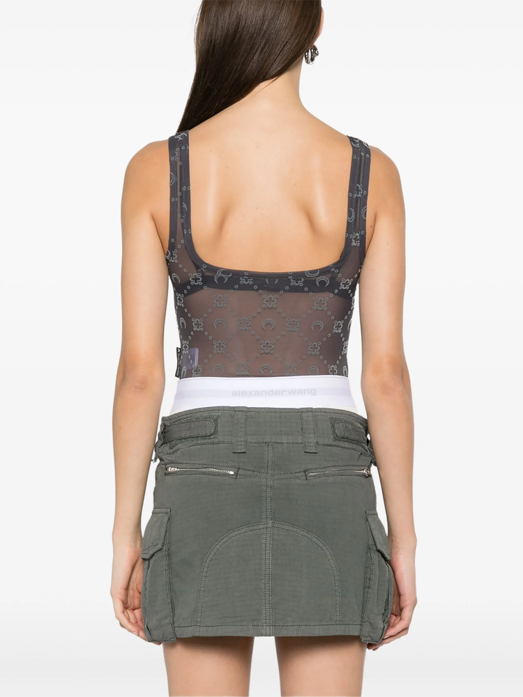 MOONOGRAM MESH FLOCK SQUARENECK BODYSUIT