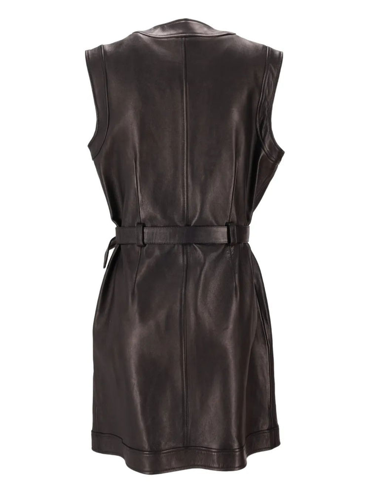 LA ROSE leather dress marrone