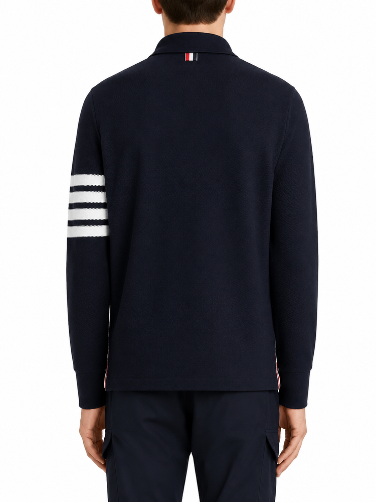 LONG SLEEVE POLO IN TEXTURED PIQUE W/ ENG 4 BAR