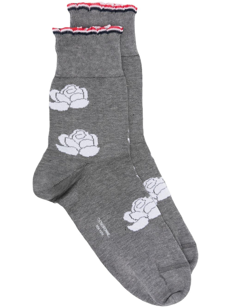 floral-intarsia ankle socks