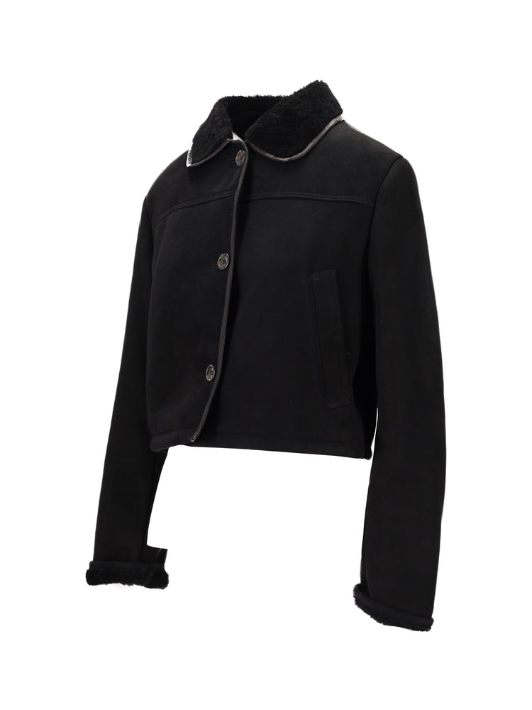LA ROSE giubbino in pelle montone nero