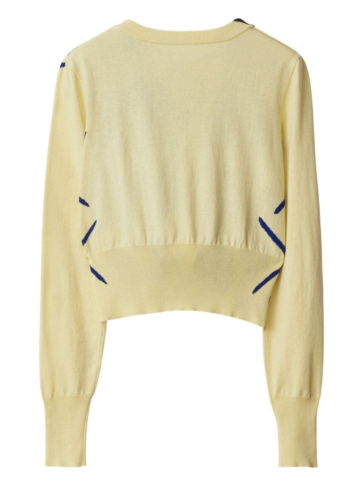 argyle-intarsia cropped cotton jumper