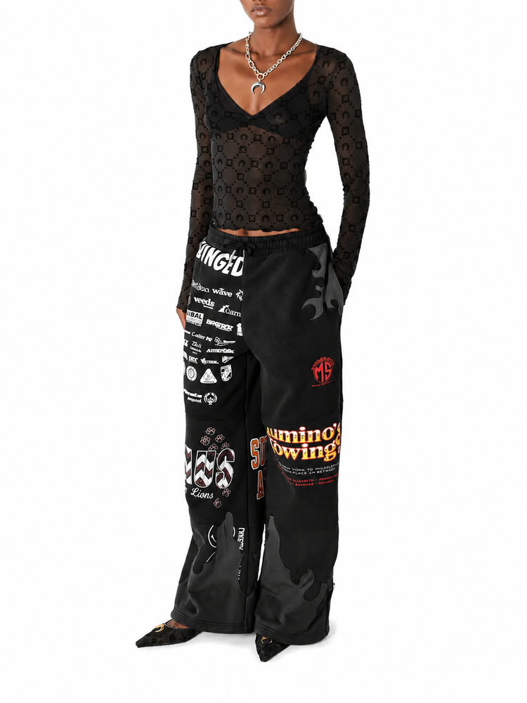 MOONOGRAM MESH FLOCK LS ROUNDNECK TOP