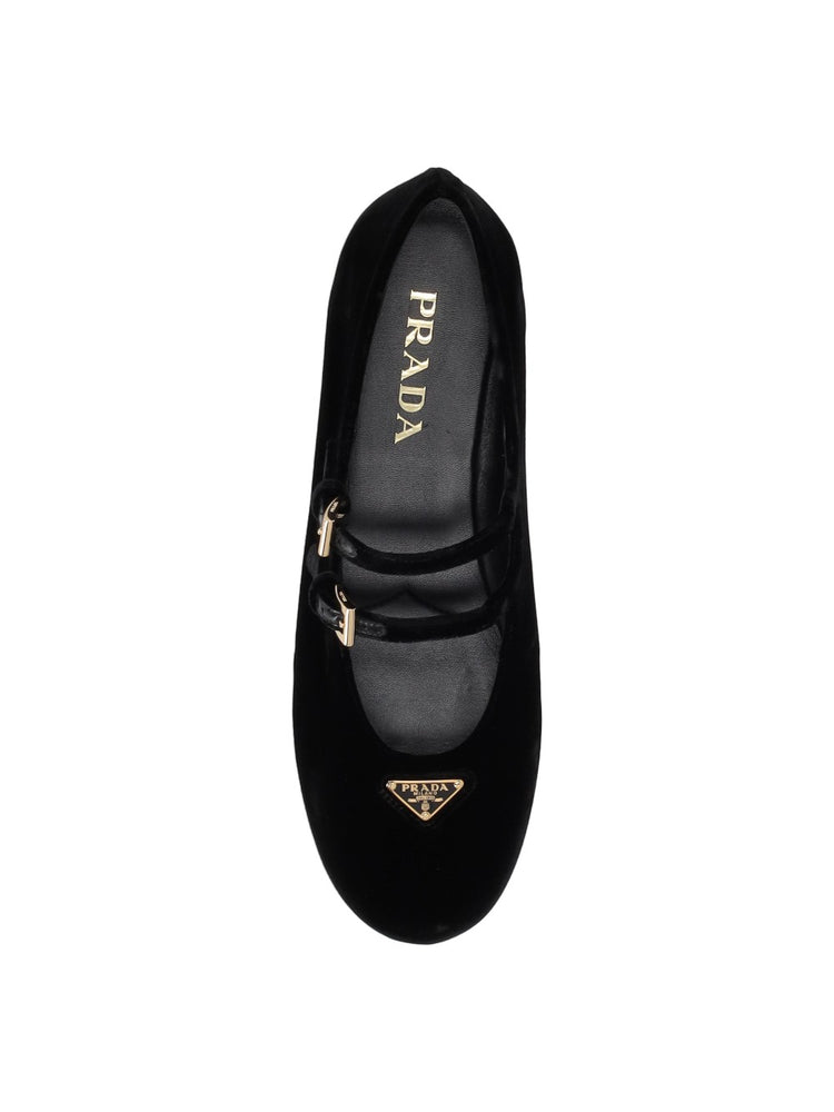 velvet-finish ballerina shoes
