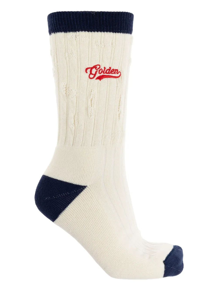 SOCKS FULL RIB/BI-COLOR/GOLDEN EMBROIDERY/RIPPED
