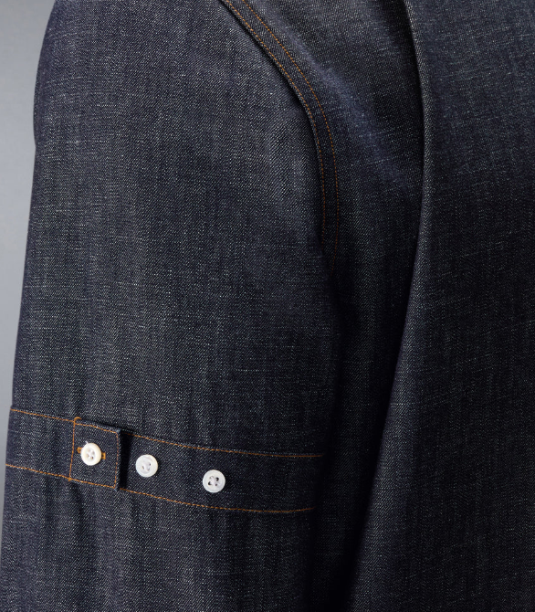 L/S BD STRAIGHT FIT SHIRT W/ RWB INNER CUFF DETAIL AND SELF ARMBAND IN SHIRTING DENIM