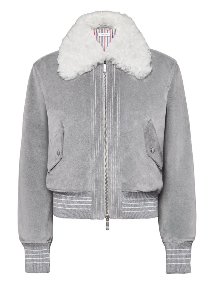 CROPPED FLIGHT JACKET W/ SHEARLING COLLAR IN SUEDE