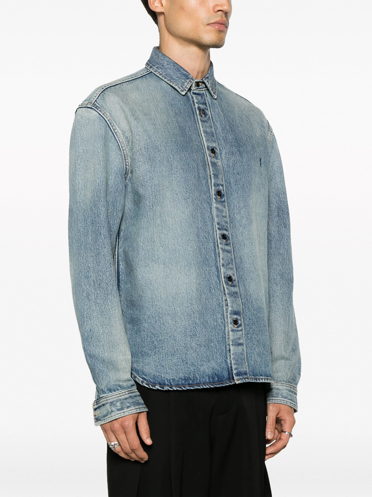 Trouville logo-embroidered denim shirt