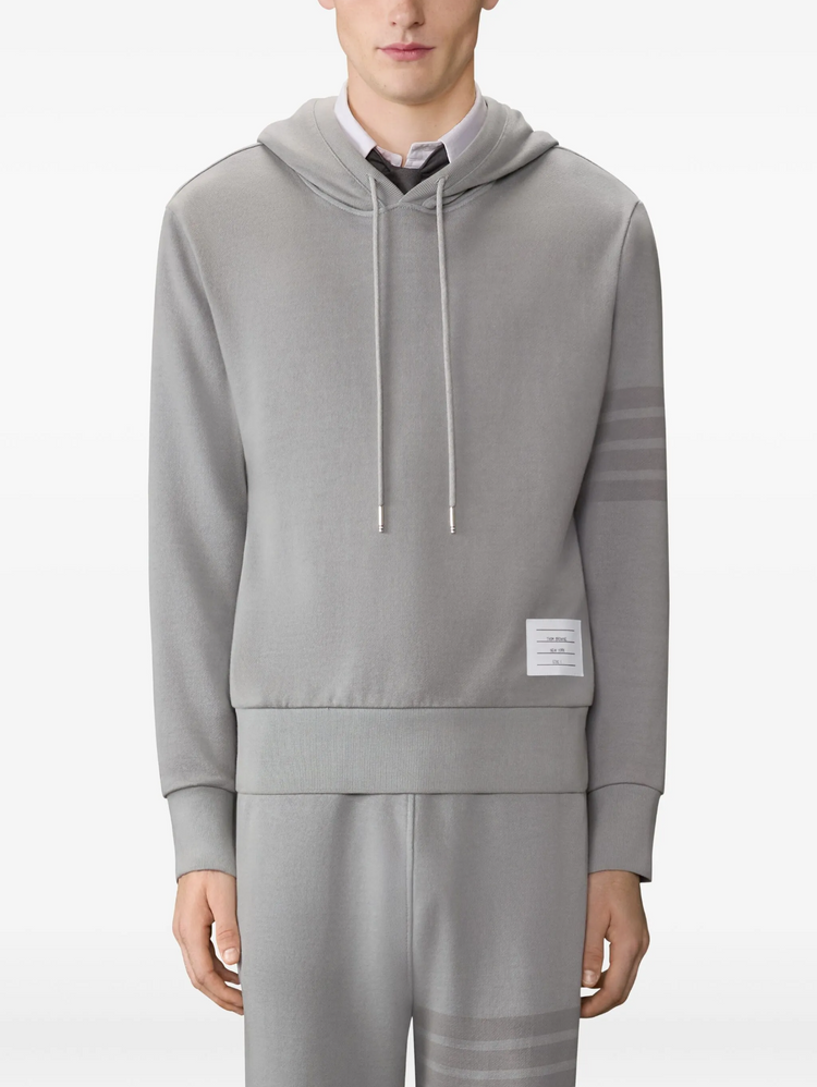 LONG SLEEVE HOODIE PULLOVER W/ OVERDYED 4 BAR IN SOLID LOOPBACK
