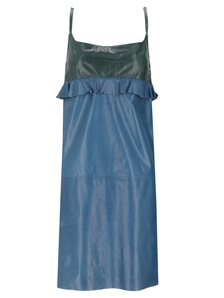 LA ROSE leather dress top verde gonna azzurra