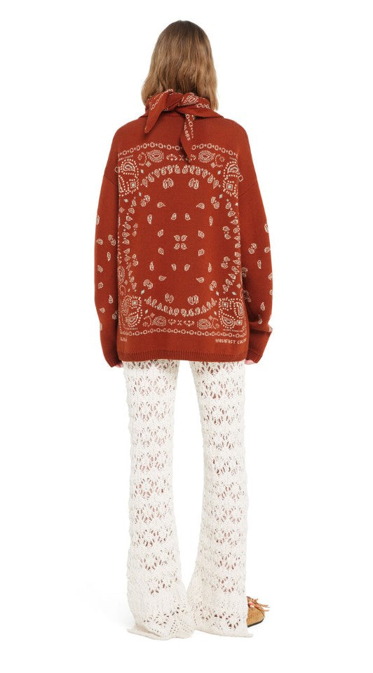 BANDANA JACQUARD CARDIGAN BRICK RED MULT