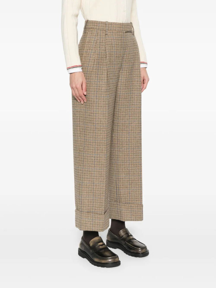 HIGH WAISTED DOUBLE PLEAT TROUSER IN GUNCLUB CHECK CHEVIOT TWEED