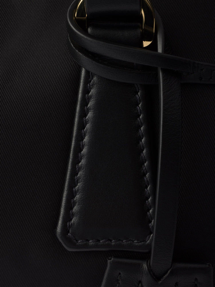 Re-Nylon and leather medium top-handle bag with padlock