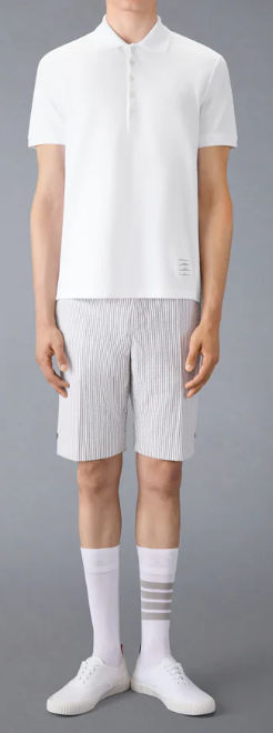 SHORT SLEEVE RIB CUFF POLO W/ ENGINEERED 4 BAR STRIPE IN CLASSIC PIQUE