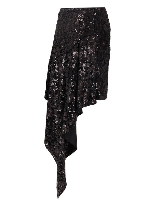 CASCATA SKIRT - Floral Sequin Embroidered Velvet