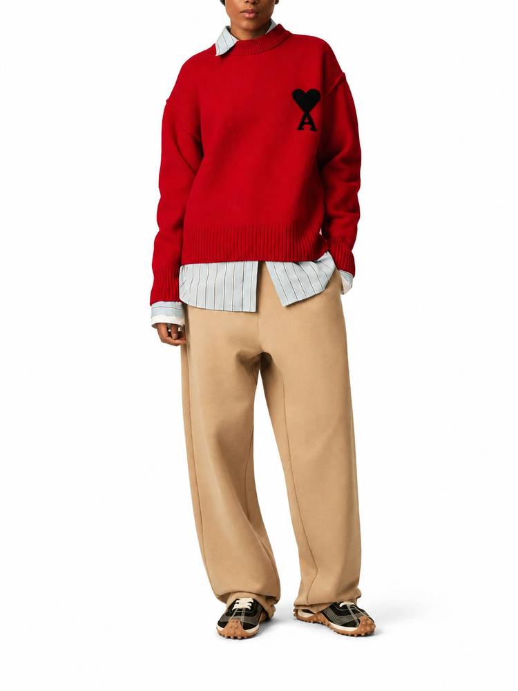CREWNECK SWEATER WITH CONTRASTED AMI DE COEUR