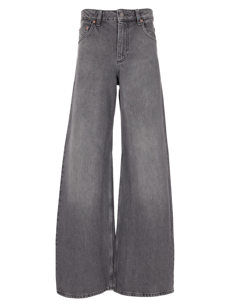 MOON LASER GREY WASH DENIM HIGH-WAIST FLARE JEANS