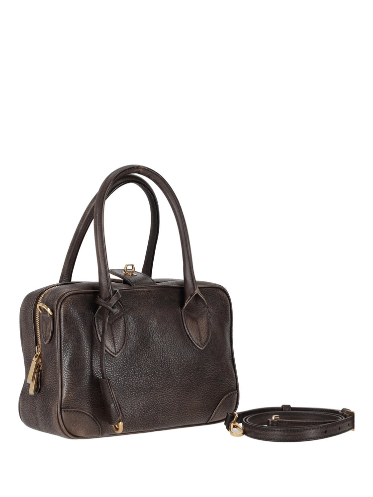 VITA BAG TREATED LEATHER BODY GOLD METAL DETAILS