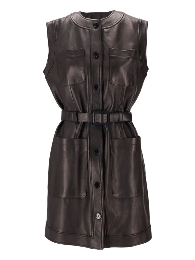 LA ROSE leather dress marrone