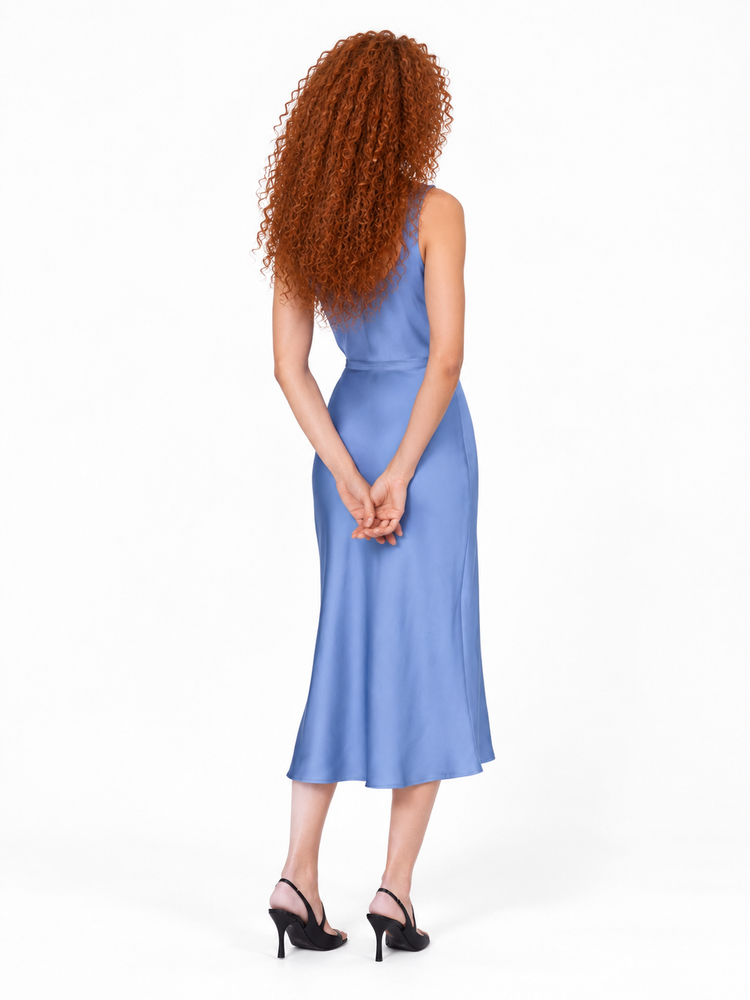 BAR SILK SKIRT - STORM BLUE