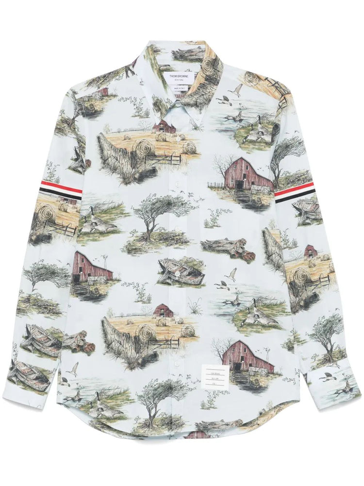 STRAIGHT FIT BD PC L/S SHIRT W/GG ARMBAND IN SCENIC TOILE SMALL COTTON POPELINE