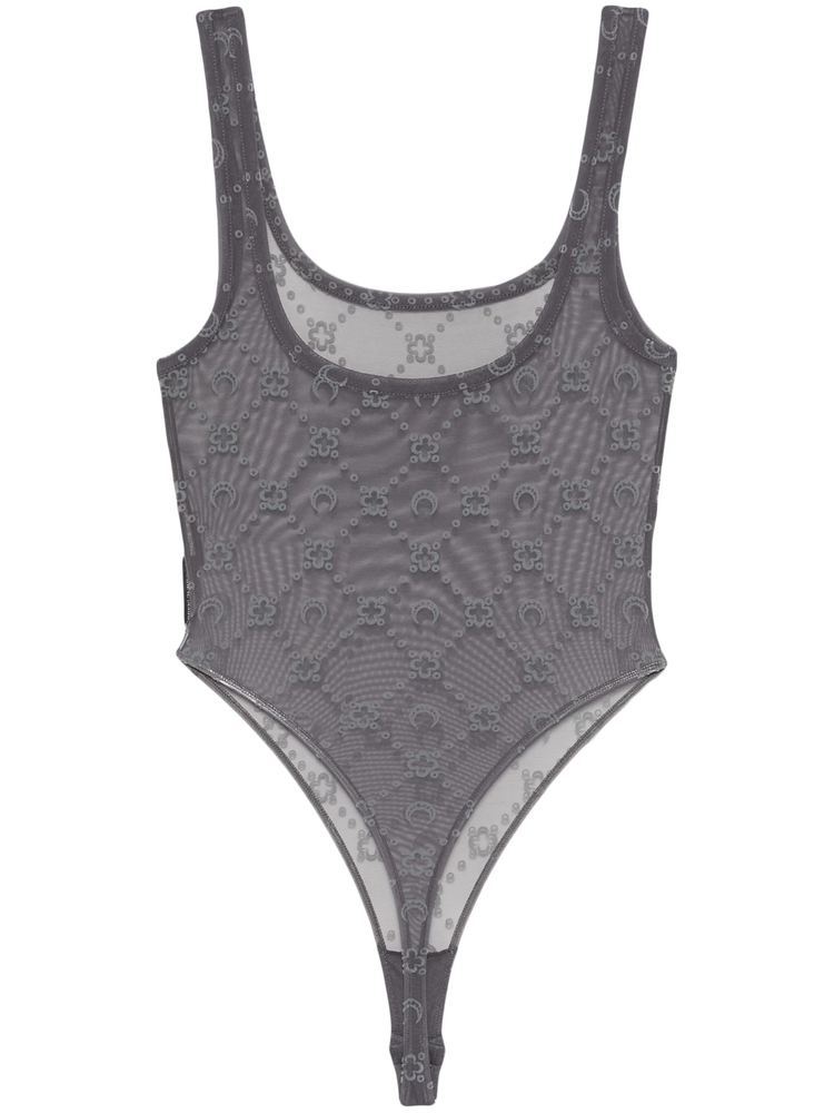 MOONOGRAM MESH FLOCK SQUARENECK BODYSUIT