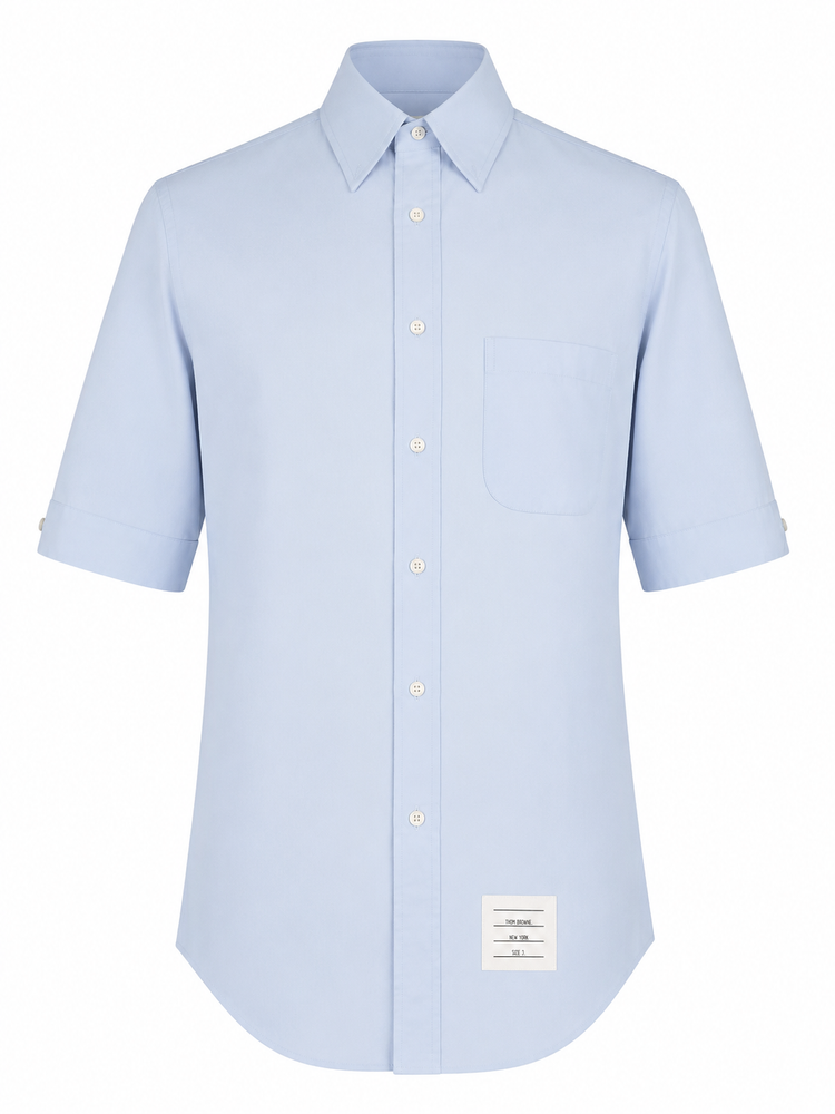 CLASSIC FIT SHORT SLEEVE SHIRT W/ RWB GROSGRAIN PLACKET IN SOLID POPLIN