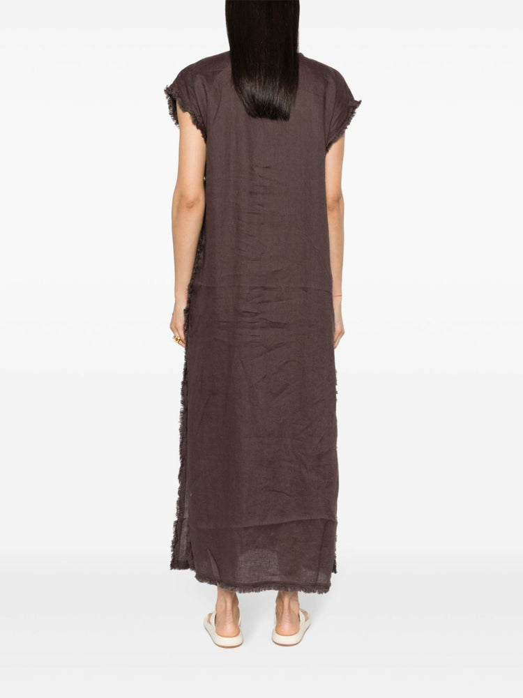 frayed linen midi dress