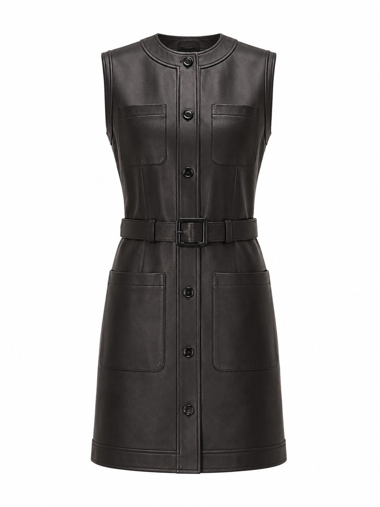 LA ROSE leather dress nero