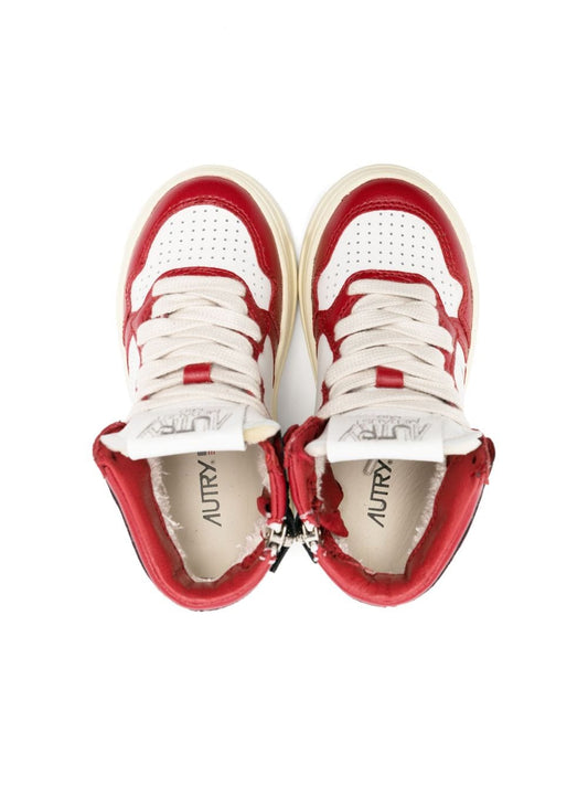 KIDS panelled hi-top leather sneakers