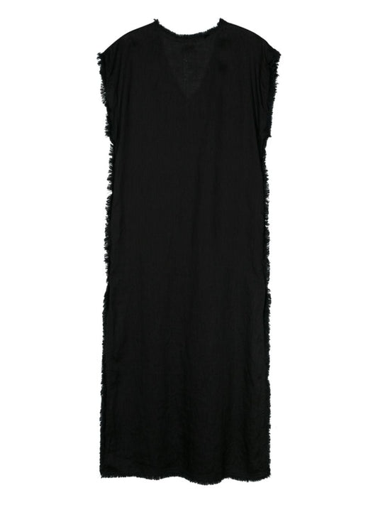 frayed linen midi dress